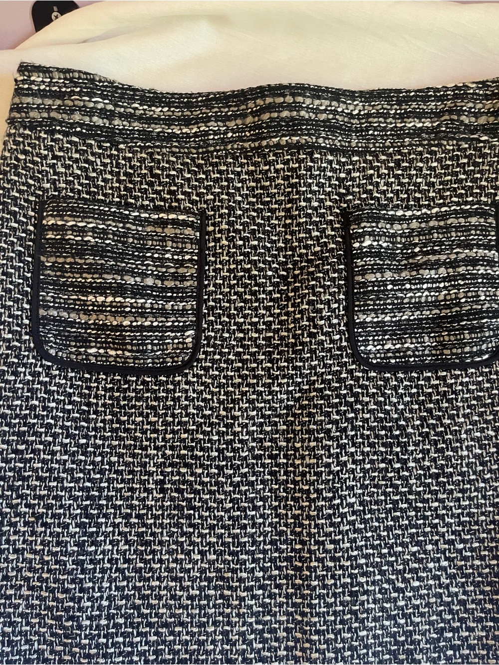 LOFT Black and White Tweed Mini Skirt with Front Pockets